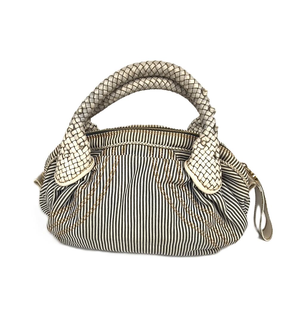 Fendi Mini Spy Bag in Striped Canvas & Cream Woven Leather Handles